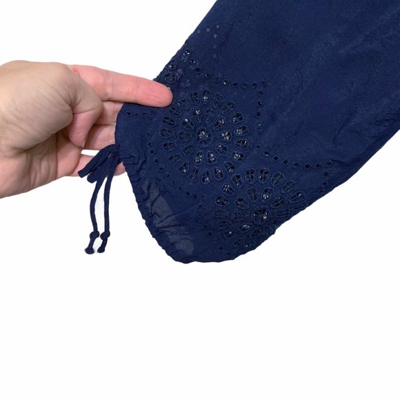 Lucky Brand Small Navy Off Shoulder 3/4 Sleeve Bow Detail Top - Picture 4 of 7